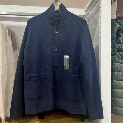 Knitted cardigan sweater loose button stand up collar sweater jacket for autumn and winter