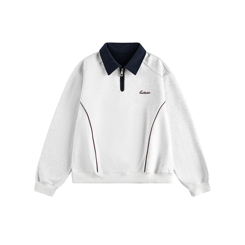 Color-Blocked Turn-Down Collar Loose Casual Versatile Hoodie