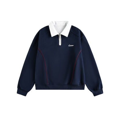 Color-Blocked Turn-Down Collar Loose Casual Versatile Hoodie