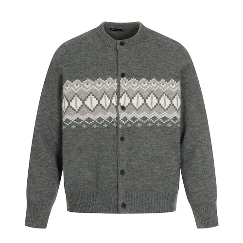 High-End Design Fair Isle Knit Cardigan Street  Men's Loose Knit Sweater