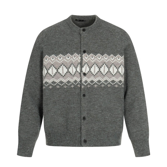 High-End Design Fair Isle Knit Cardigan Street  Men's Loose Knit Sweater