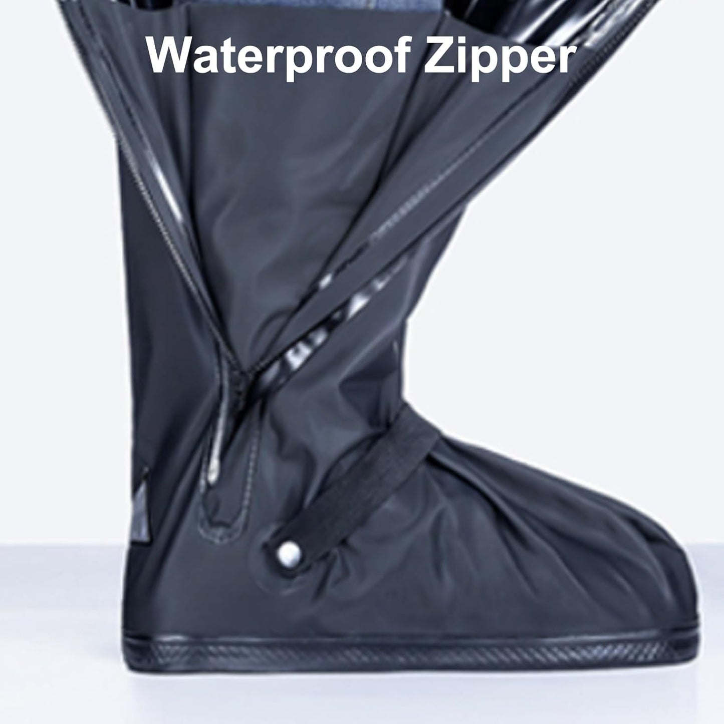 Waterproof Shoe Covers, Reusable & Foldable Rain Boot Shoe Cover with Zipper, Non-Slip, Reflector, Men Women Rain Gear, Black