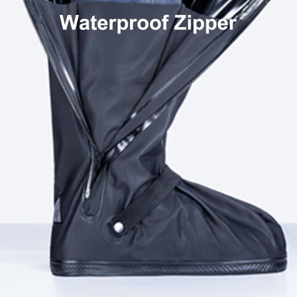 Waterproof Shoe Covers, Reusable & Foldable Rain Boot Shoe Cover with Zipper, Non-Slip, Reflector, Men Women Rain Gear, Black