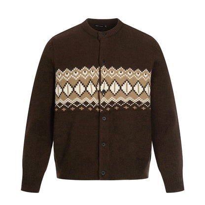 High-End Design Fair Isle Knit Cardigan Street  Men's Loose Knit Sweater