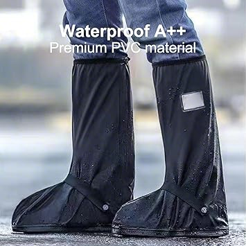 Waterproof Shoe Covers, Reusable & Foldable Rain Boot Shoe Cover with Zipper, Non-Slip, Reflector, Men Women Rain Gear, Black