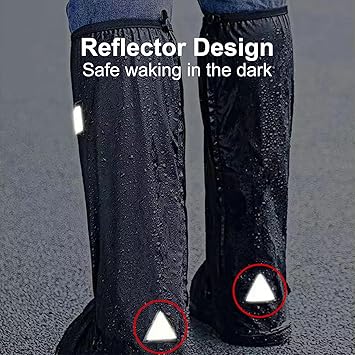 Waterproof Shoe Covers, Reusable & Foldable Rain Boot Shoe Cover with Zipper, Non-Slip, Reflector, Men Women Rain Gear, Black
