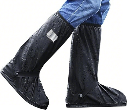 Waterproof Shoe Covers, Reusable & Foldable Rain Boot Shoe Cover with Zipper, Non-Slip, Reflector, Men Women Rain Gear, Black