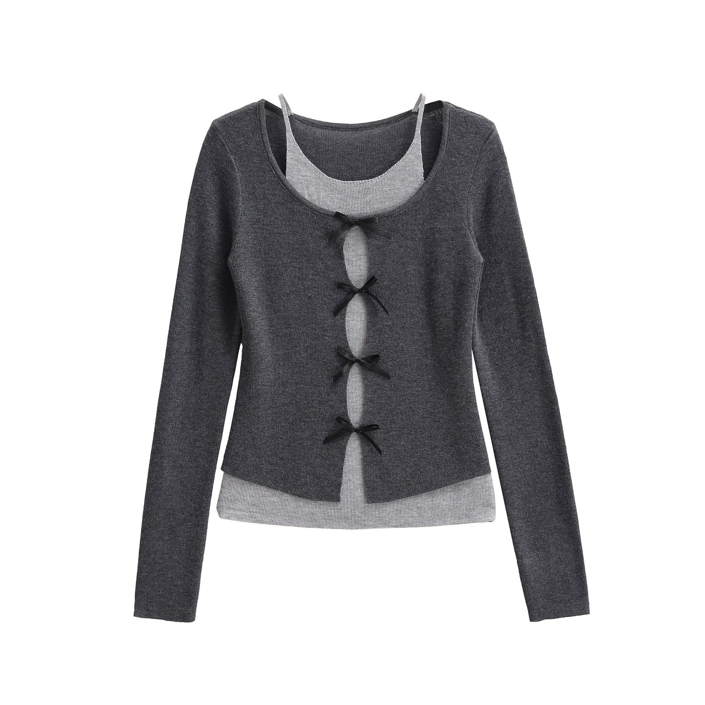Casual bow tie fake two-piece base sweater
