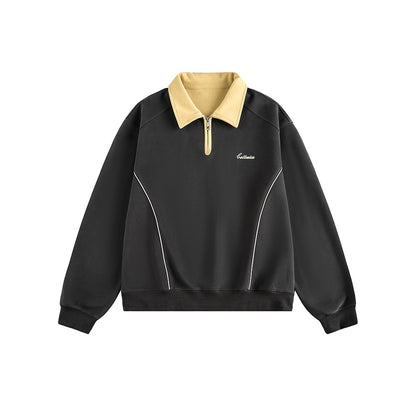 Color-Blocked Turn-Down Collar Loose Casual Versatile Hoodie