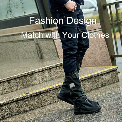 Waterproof Shoe Covers, Reusable & Foldable Rain Boot Shoe Cover with Zipper, Non-Slip, Reflector, Men Women Rain Gear, Black