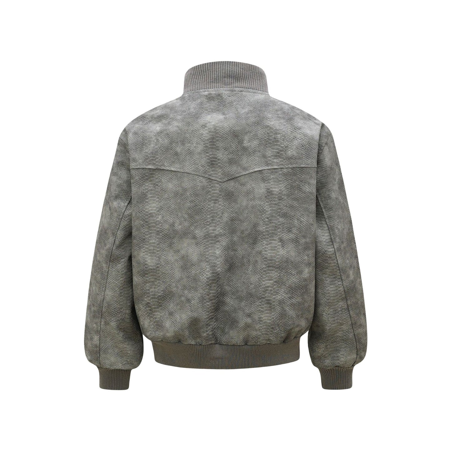 Vintage Unisex Street Style Snake Print Deconstructed Jacket with Metal Snap Design Men's Loose Fit Outerwear