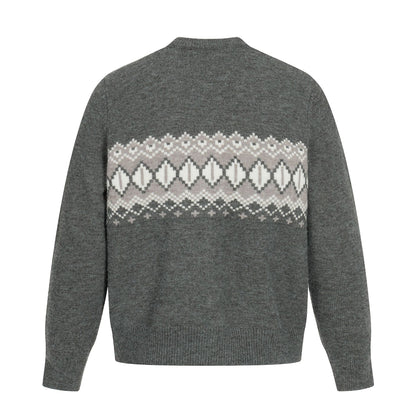 High-End Design Fair Isle Knit Cardigan Street  Men's Loose Knit Sweater