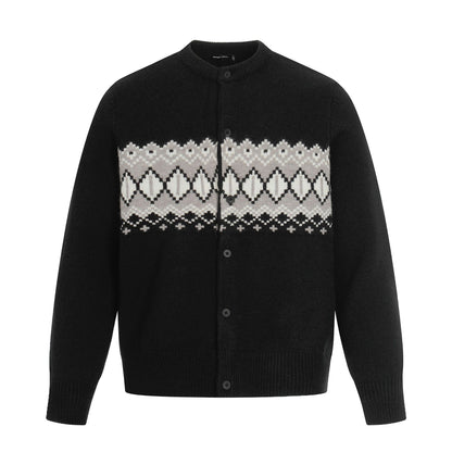 High-End Design Fair Isle Knit Cardigan Street  Men's Loose Knit Sweater