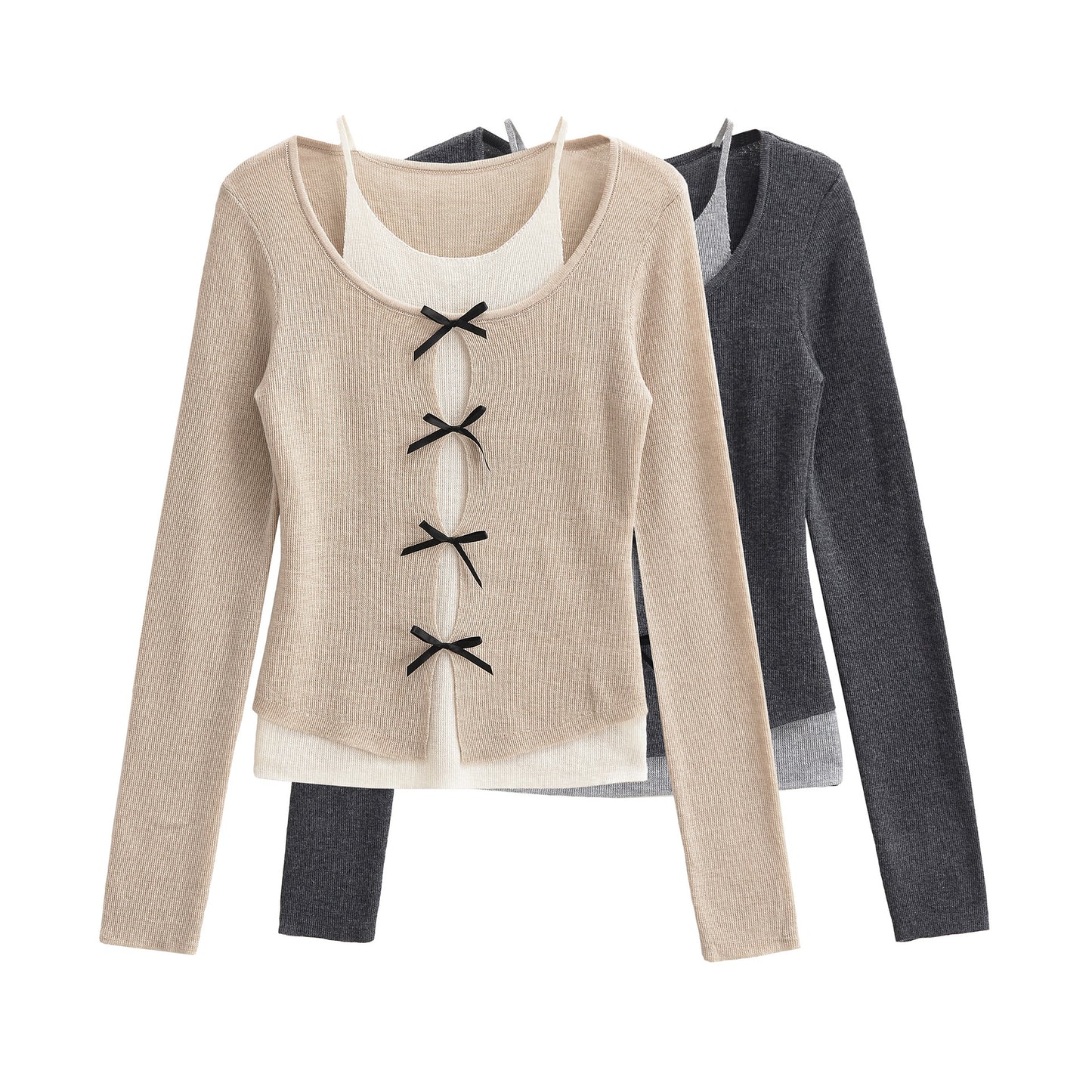 Casual bow tie fake two-piece base sweater
