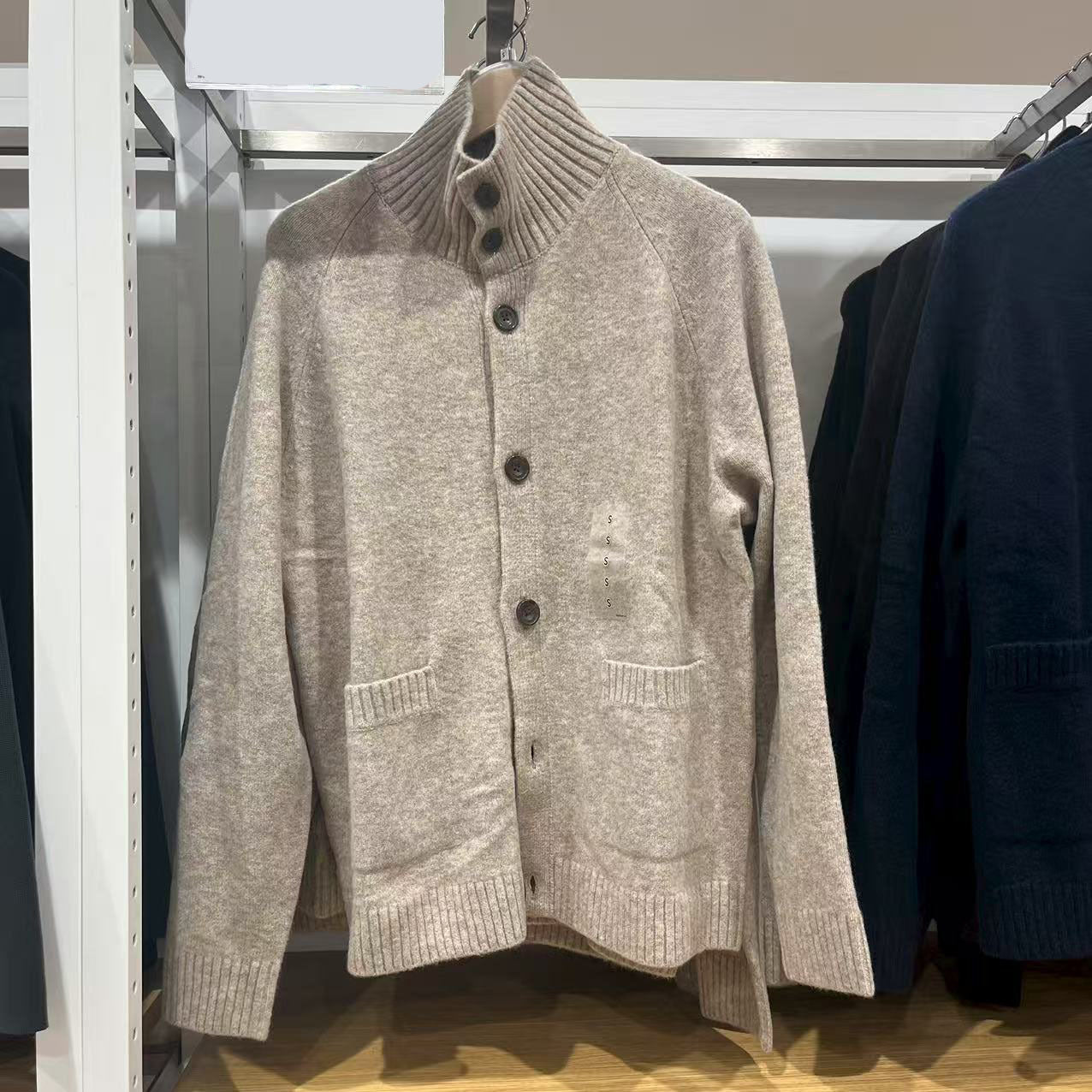 Knitted cardigan sweater loose button stand up collar sweater jacket for autumn and winter