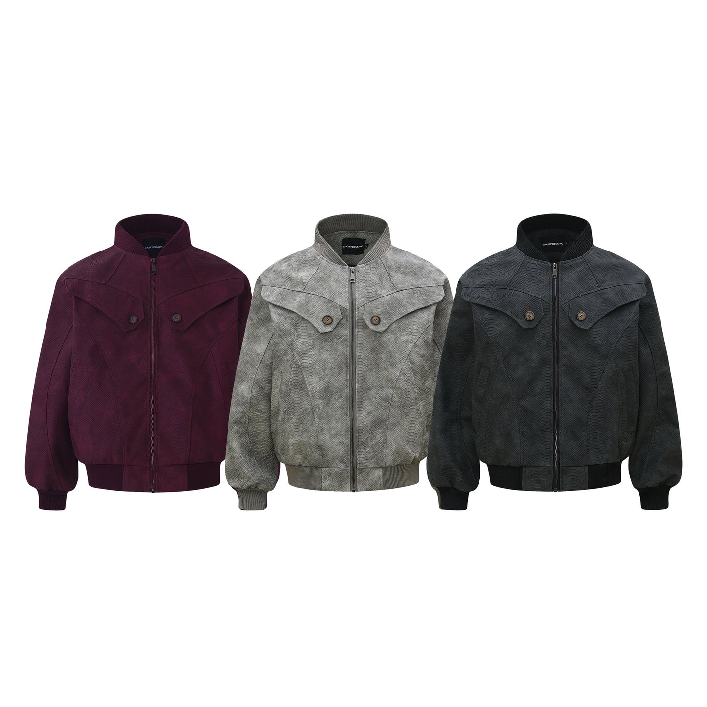 Vintage Unisex Street Style Snake Print Deconstructed Jacket with Metal Snap Design Men's Loose Fit Outerwear