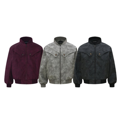 Vintage Unisex Street Style Snake Print Deconstructed Jacket with Metal Snap Design Men's Loose Fit Outerwear