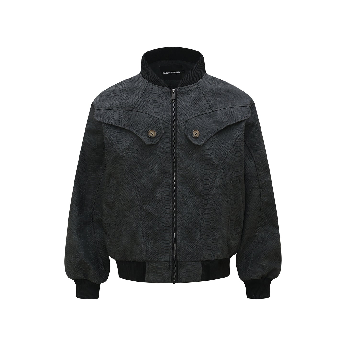 Vintage Unisex Street Style Snake Print Deconstructed Jacket with Metal Snap Design Men's Loose Fit Outerwear