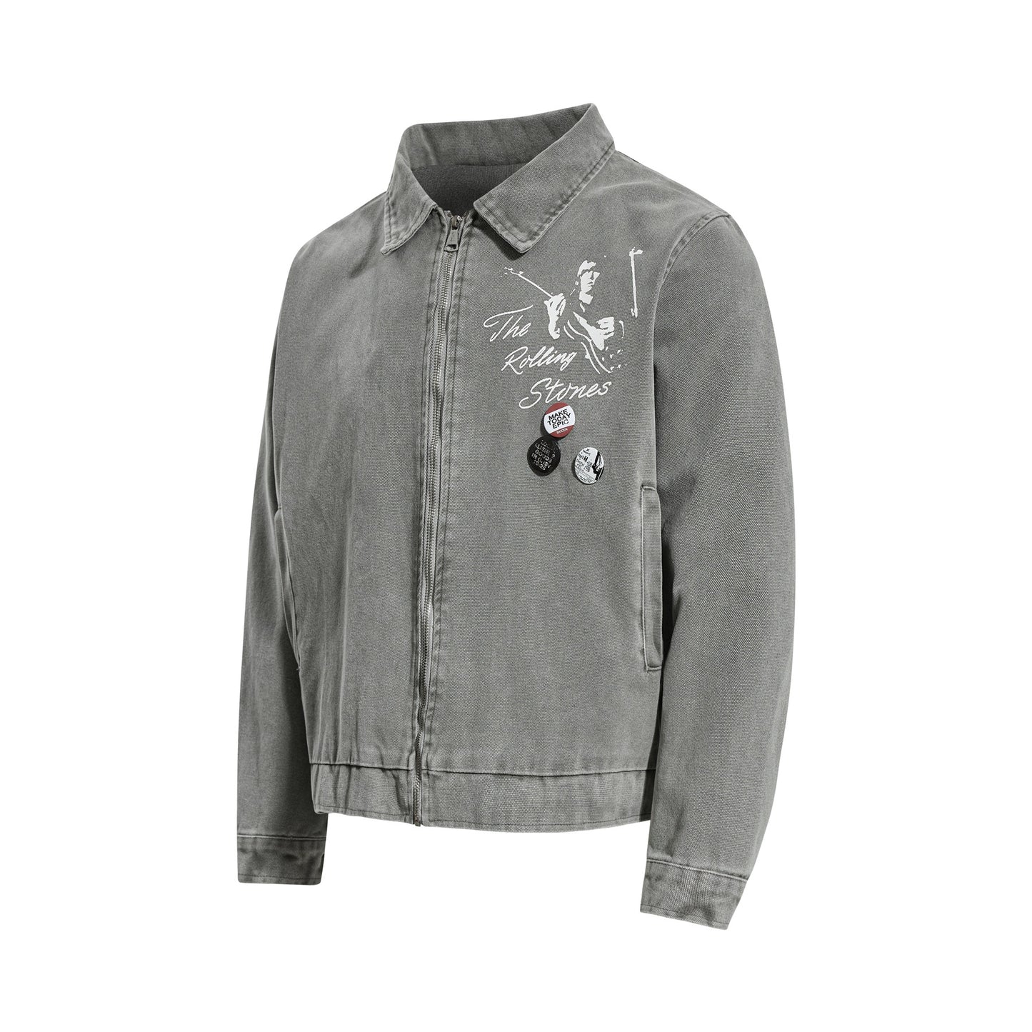 Retro Autumn/Winter Unisex Streetwear Canvas Jacket with Studs, Button Closure and Badge Design for Men