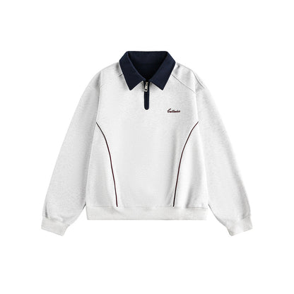 Color-Blocked Turn-Down Collar Loose Casual Versatile Hoodie