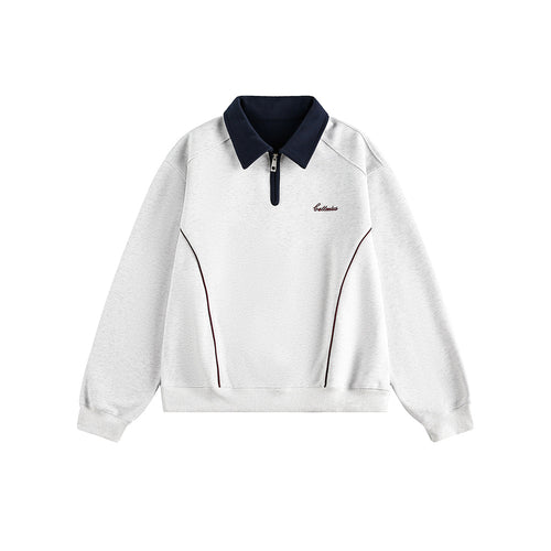 Color-Blocked Turn-Down Collar Loose Casual Versatile Hoodie