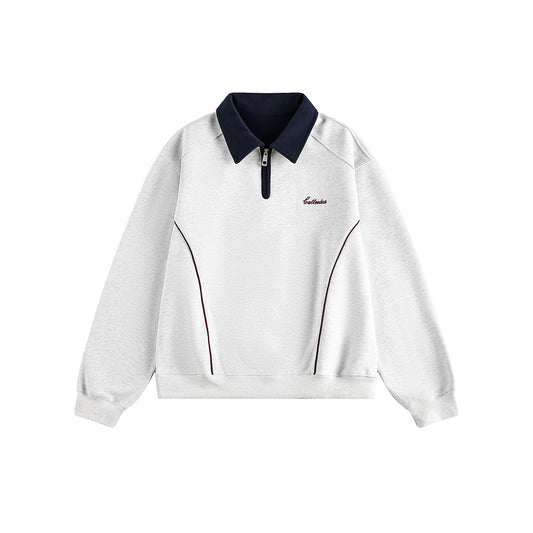 Color-Blocked Turn-Down Collar Loose Casual Versatile Hoodie