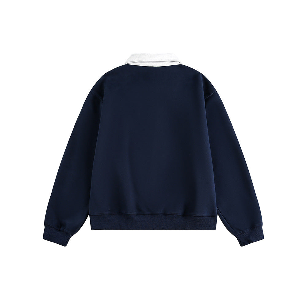 Color-Blocked Turn-Down Collar Loose Casual Versatile Hoodie