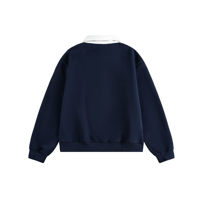 Color-Blocked Turn-Down Collar Loose Casual Versatile Hoodie